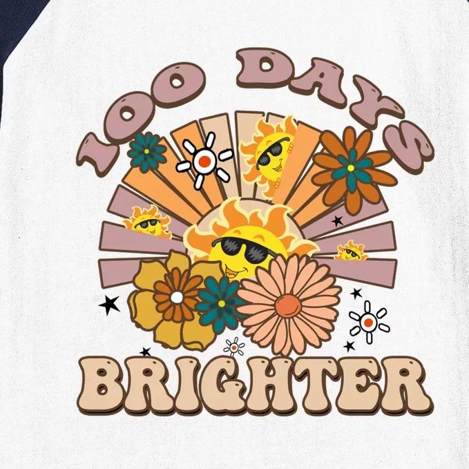 Retro Groovy Sunshine 100 Days Brighter Meaningful Gift Baseball Sleeve Shirt