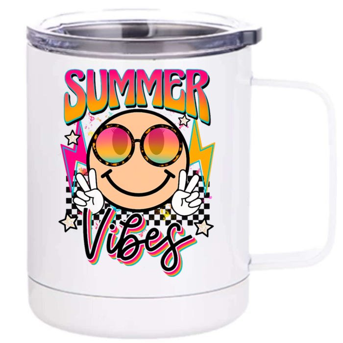 Retro Groovy Summer Vibes Smile Face Vacation Tropical 70s Front & Back 12oz Stainless Steel Tumbler Cup