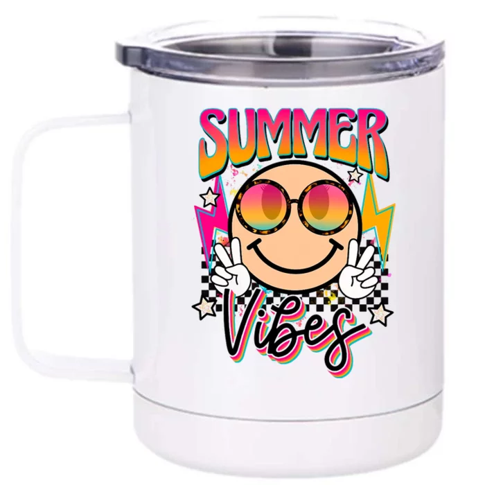 Retro Groovy Summer Vibes Smile Face Vacation Tropical 70s Front & Back 12oz Stainless Steel Tumbler Cup