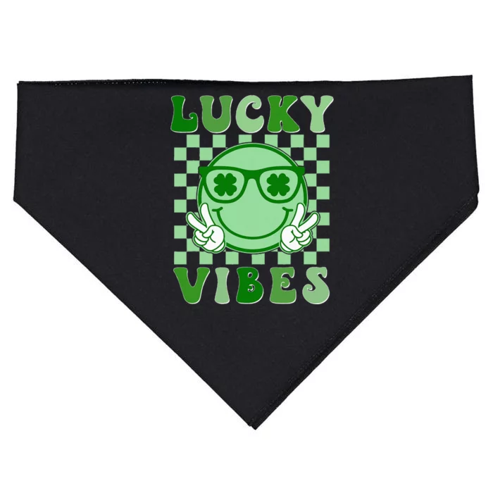 Retro Groovy St Patricks Day Lucky Vibes Hippie Shamrock USA-Made Doggie Bandana