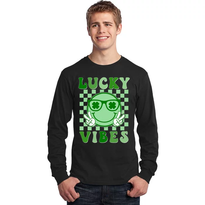 Retro Groovy St Patricks Day Lucky Vibes Hippie Shamrock Tall Long Sleeve T-Shirt