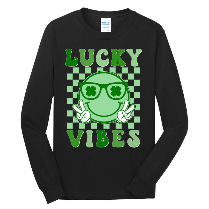 Retro Groovy St Patricks Day Lucky Vibes Hippie Shamrock Tall Long Sleeve T-Shirt