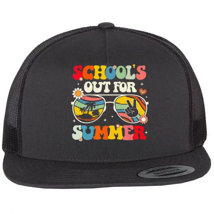 Retro Groovy School's Out For Summer Graduation Teacher Flat Bill Trucker Hat