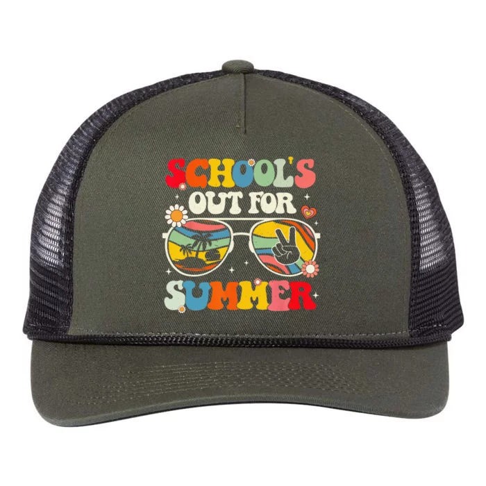 Retro Groovy School's Out For Summer Graduation Teacher Retro Rope Trucker Hat Cap