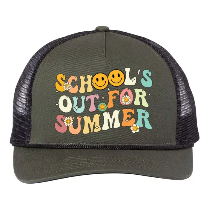 Retro Groovy Schools Out For Summer Graduation Teacher Retro Rope Trucker Hat Cap