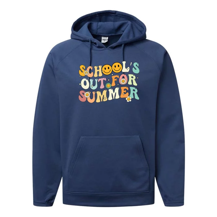 Retro Groovy Schools Out For Summer Graduation Teacher Performance Fleece Hoodie