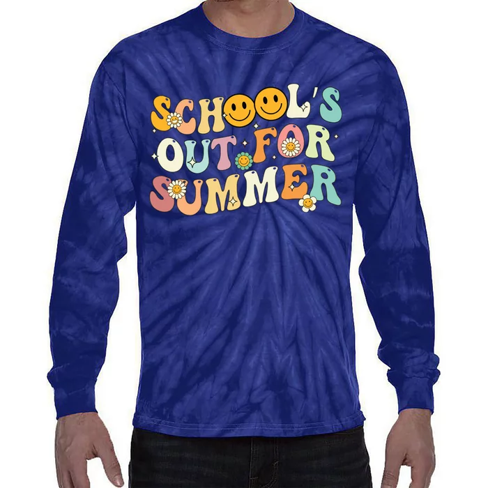 Retro Groovy Schools Out For Summer Graduation Teacher Tie-Dye Long Sleeve Shirt