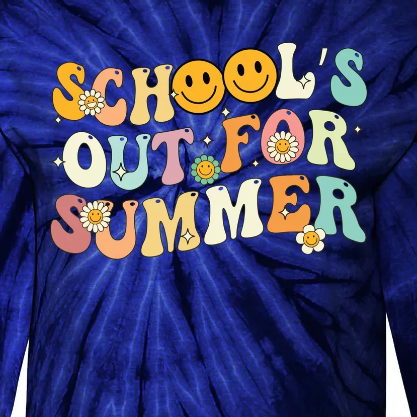 Retro Groovy Schools Out For Summer Graduation Teacher Tie-Dye Long Sleeve Shirt