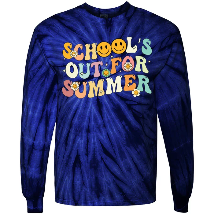 Retro Groovy Schools Out For Summer Graduation Teacher Tie-Dye Long Sleeve Shirt