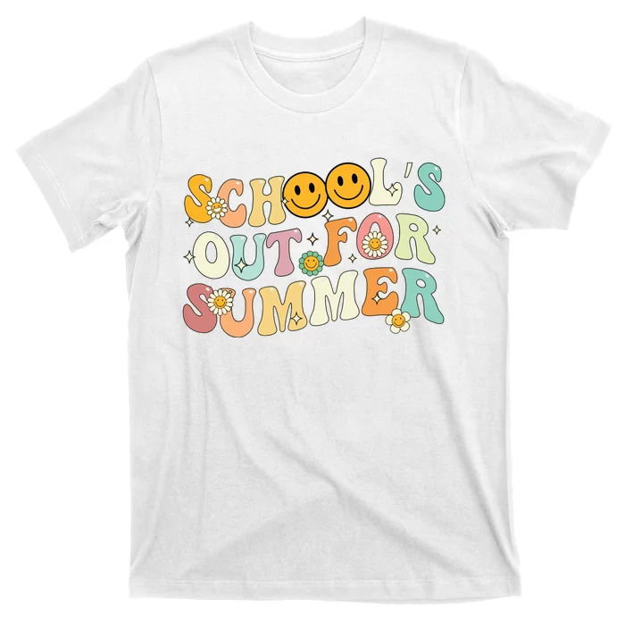 Retro Groovy Schools Out For Summer Graduation Teacher T-Shirt