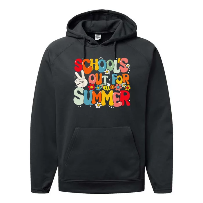 Retro Groovy School's Out For Summer Graduation Teacher Performance Fleece Hoodie