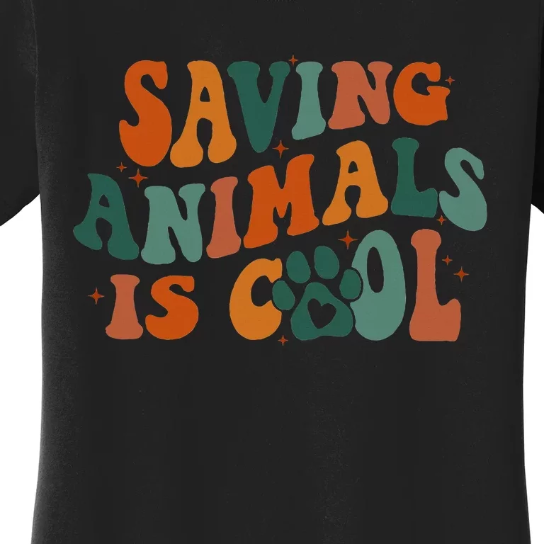 Retro Groovy Saving Animals Is Cool Veterinarian Vet Tech Women's T-Shirt