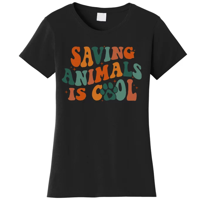 Retro Groovy Saving Animals Is Cool Veterinarian Vet Tech Women's T-Shirt