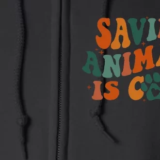 Retro Groovy Saving Animals Is Cool Veterinarian Vet Tech Full Zip Hoodie