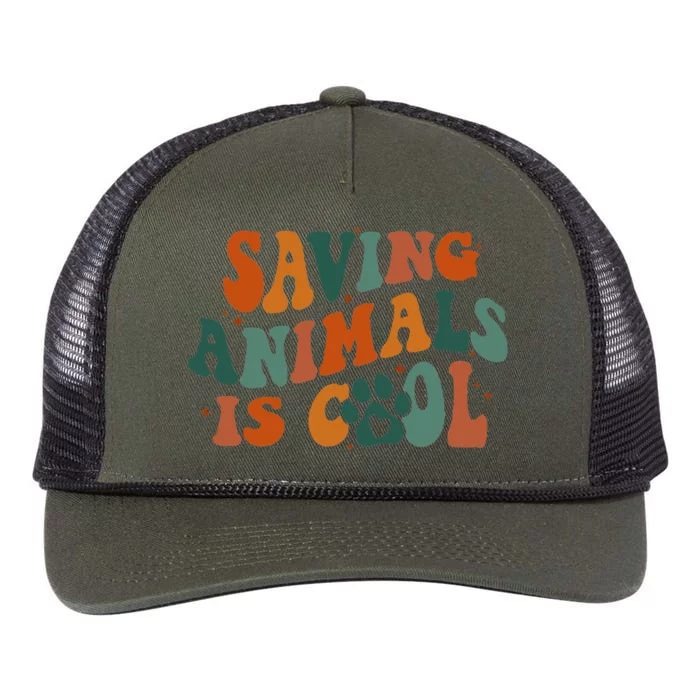 Retro Groovy Saving Animals Is Cool Veterinarian Vet Tech Retro Rope Trucker Hat Cap