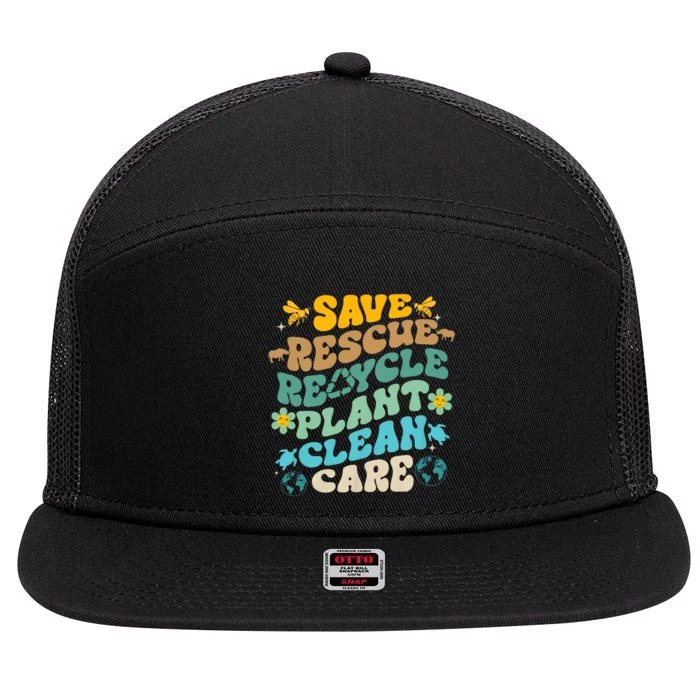 Retro Groovy Save Bees Rescue Animals Recycle Fun Earth Day 7 Panel Mesh Trucker Snapback Hat