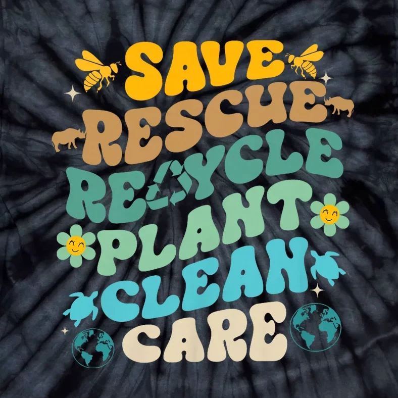 Retro Groovy Save Bees Rescue Animals Recycle Fun Earth Day Tie-Dye T-Shirt