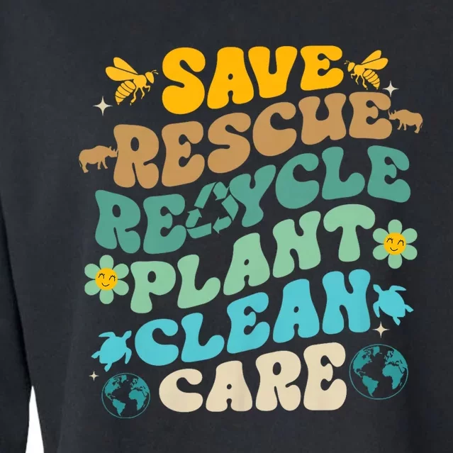 Retro Groovy Save Bees Rescue Animals Recycle Fun Earth Day Cropped Pullover Crew