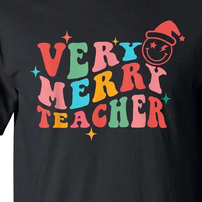 Retro Groovy Santa Christmas Pajama Xmas Very Merry Teacher Tall T-Shirt