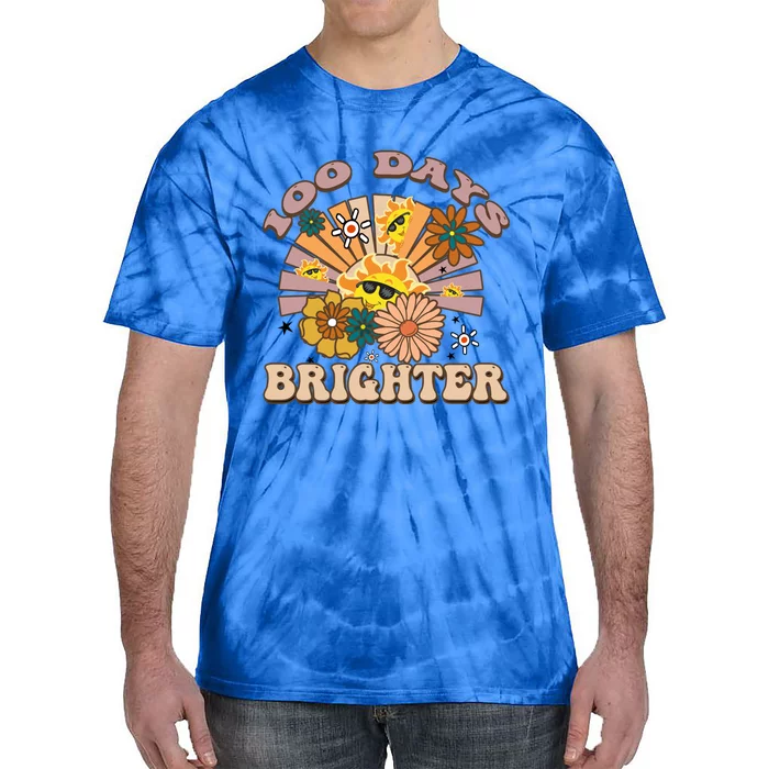 Retro Groovy Sunshine 100 Days Brighter Gift Tie-Dye T-Shirt