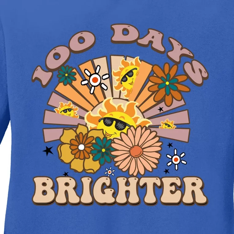 Retro Groovy Sunshine 100 Days Brighter Gift Ladies Long Sleeve Shirt