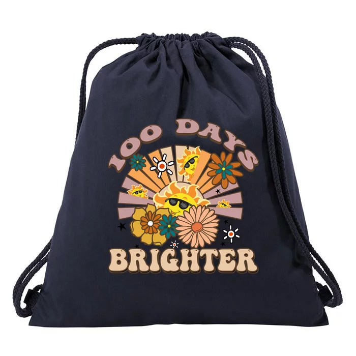 Retro Groovy Sunshine 100 Days Brighter Gift Drawstring Bag