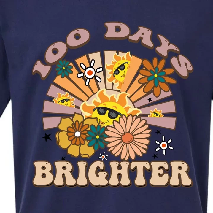 Retro Groovy Sunshine 100 Days Brighter Gift Sueded Cloud Jersey T-Shirt