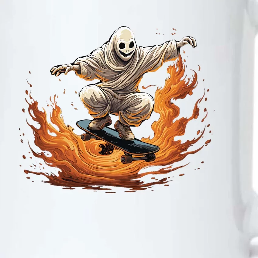 Retro Ghost Skateboard: Spooky Design For Halloween Lovers Cute Gift Black Color Changing Mug