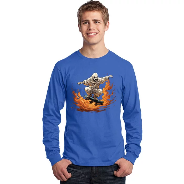 Retro Ghost Skateboard: Spooky Design For Halloween Lovers Cute Gift Tall Long Sleeve T-Shirt