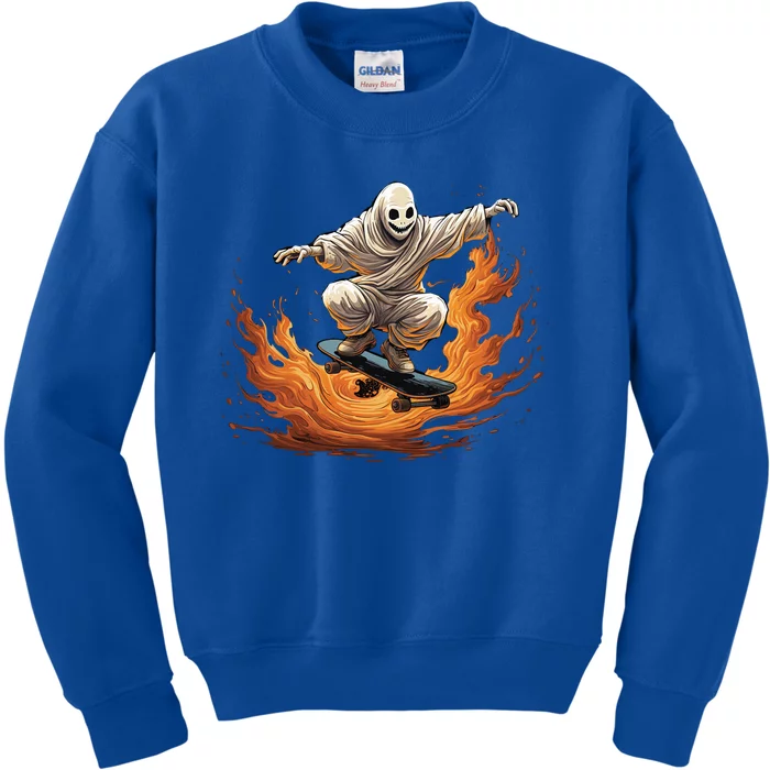 Retro Ghost Skateboard: Spooky Design For Halloween Lovers Cute Gift Kids Sweatshirt