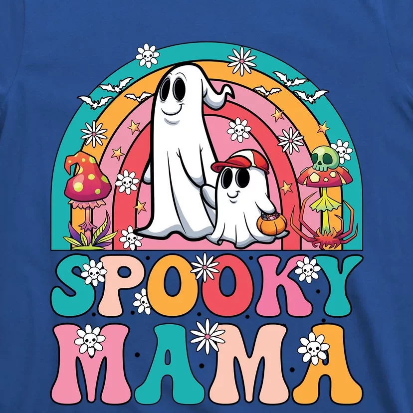 Retro Groovy Spooky Mama Floral Ghost Halloween Season Mommy Cute Gift T-Shirt