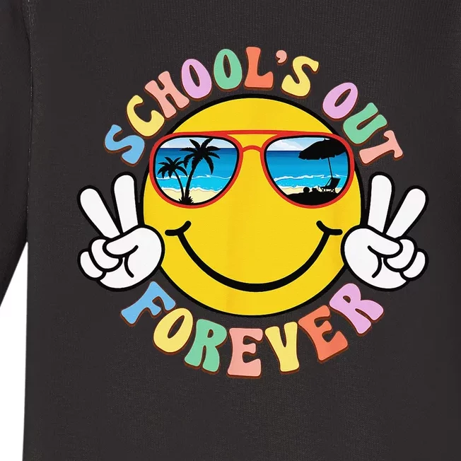 Retro Groovy School's Out Forever Retired Teacher Retirement Baby Long Sleeve Bodysuit