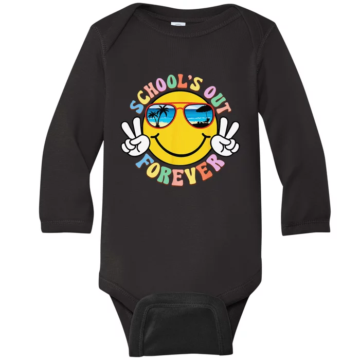 Retro Groovy School's Out Forever Retired Teacher Retirement Baby Long Sleeve Bodysuit