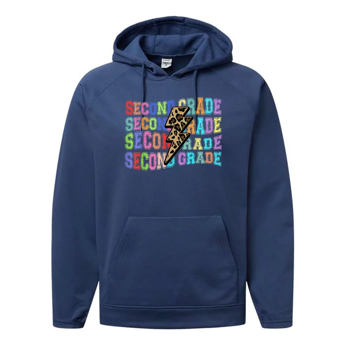 Retro Groovy Second Grade Leopard Back To School Teacher Gift Performance Fleece Hoodie