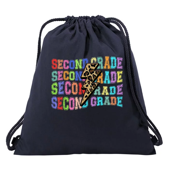 Retro Groovy Second Grade Leopard Back To School Teacher Gift Drawstring Bag