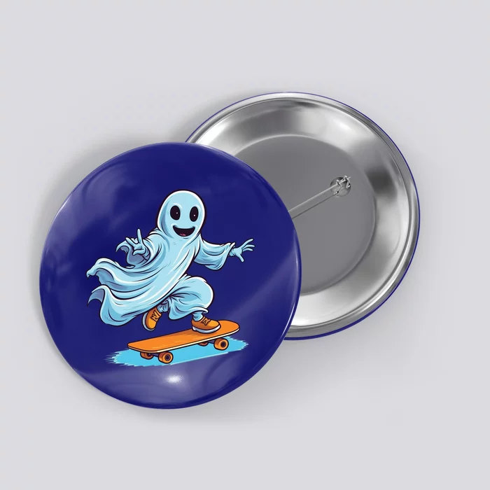 Retro Ghost Skateboard: Spooky Design For Halloween Lovers Gift Button