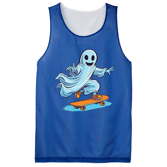 Retro Ghost Skateboard: Spooky Design For Halloween Lovers Gift Mesh Reversible Basketball Jersey Tank