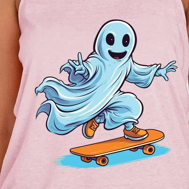 Retro Ghost Skateboard: Spooky Design For Halloween Lovers Gift Women's Knotted Racerback Tank