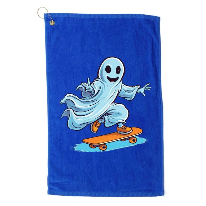 Retro Ghost Skateboard: Spooky Design For Halloween Lovers Gift Platinum Collection Golf Towel