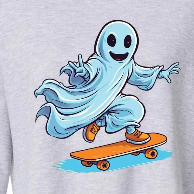 Retro Ghost Skateboard: Spooky Design For Halloween Lovers Gift Cropped Pullover Crew