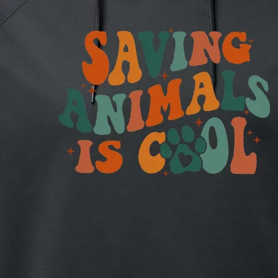 Retro Groovy Saving Animals Is Cool Veterinarian Vet Tech Performance Fleece Hoodie