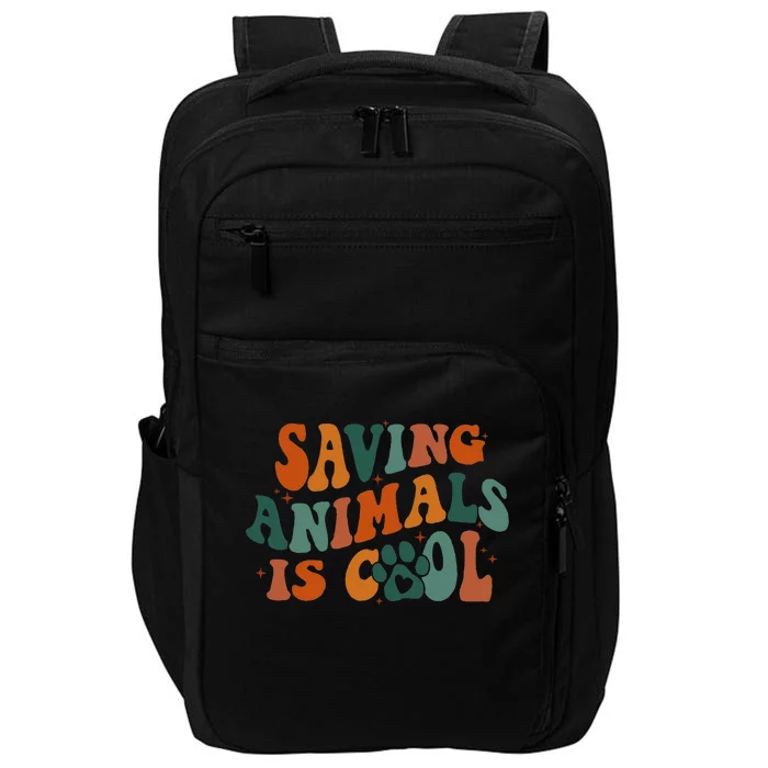 Retro Groovy Saving Animals Is Cool Veterinarian Vet Tech Impact Tech Backpack