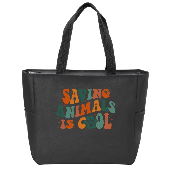 Retro Groovy Saving Animals Is Cool Veterinarian Vet Tech Zip Tote Bag