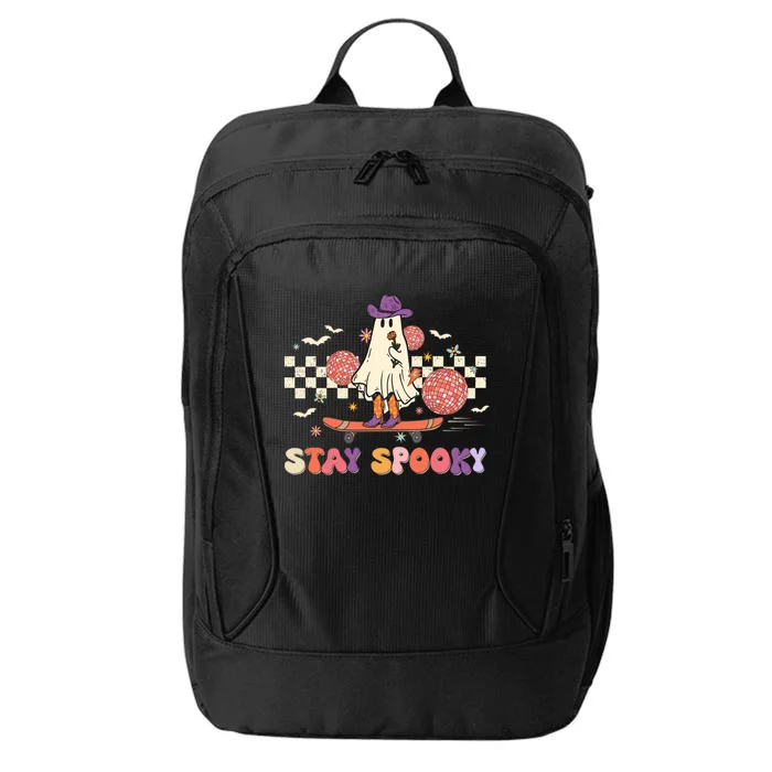 Retro Groovy Stay Spooky Vintage Halloween Ghost Skateboard Gift City Backpack