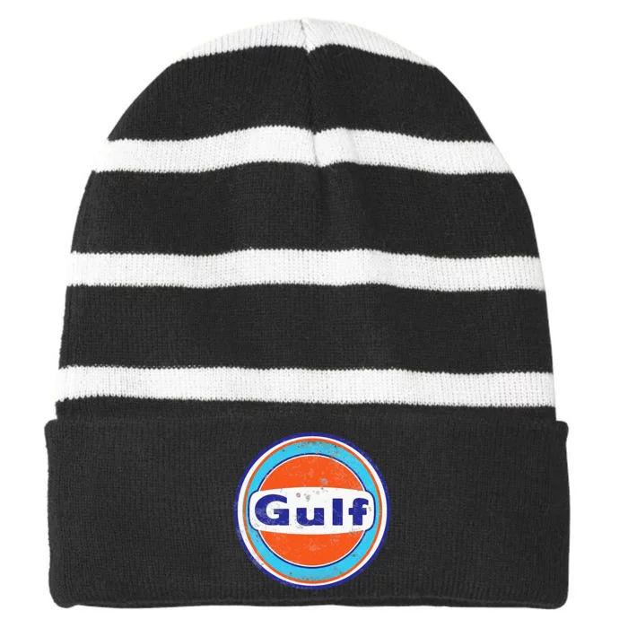 Retro Gas Station Gulf Motor Oil Car Bikes Garage Striped Beanie with Solid Band