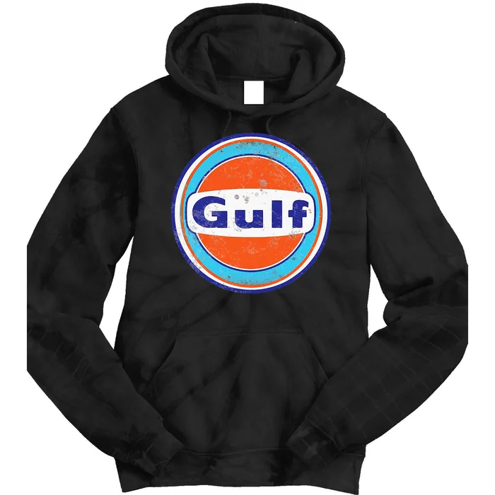 Retro Gas Station Gulf Motor Oil Car Bikes Garage Tie Dye Hoodie