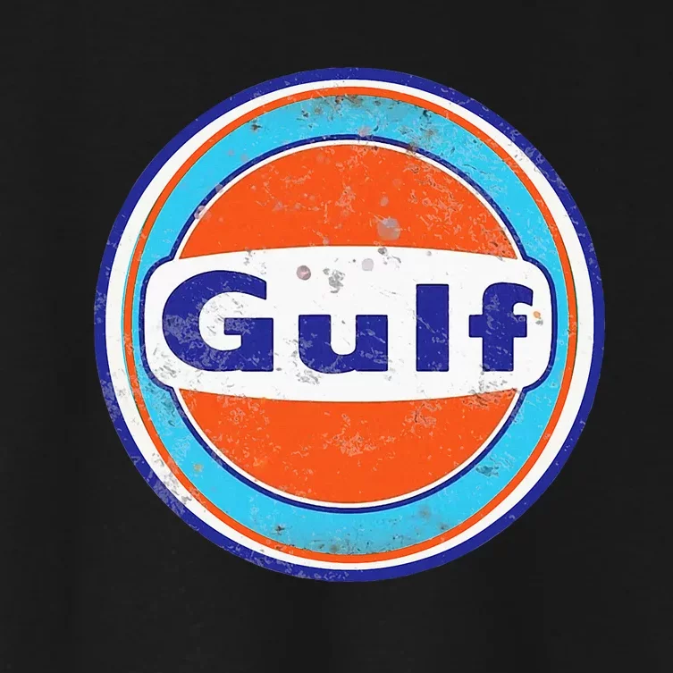 Retro Gas Station Gulf Motor Oil Car Bikes Garage Women's Crop Top Tee