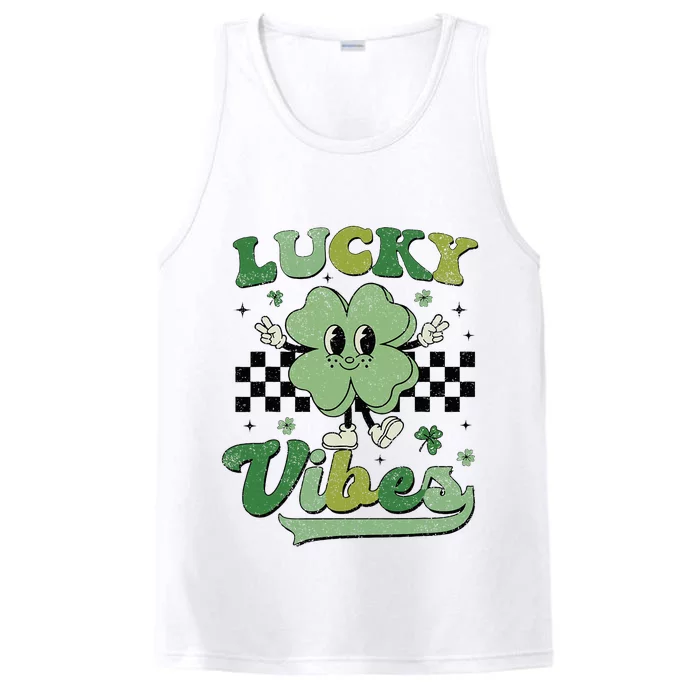 Retro Groovy St Patricks Day Lucky Vibes Hippie Shamrock Performance Tank