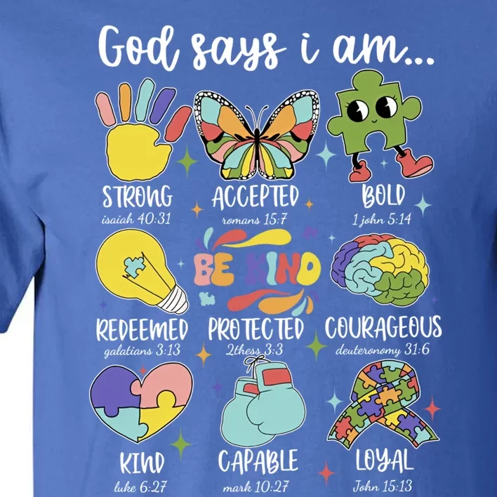 Retro God Says I Am Autism Be Kind Puzzle Autism Awareness Gift Tall T-Shirt