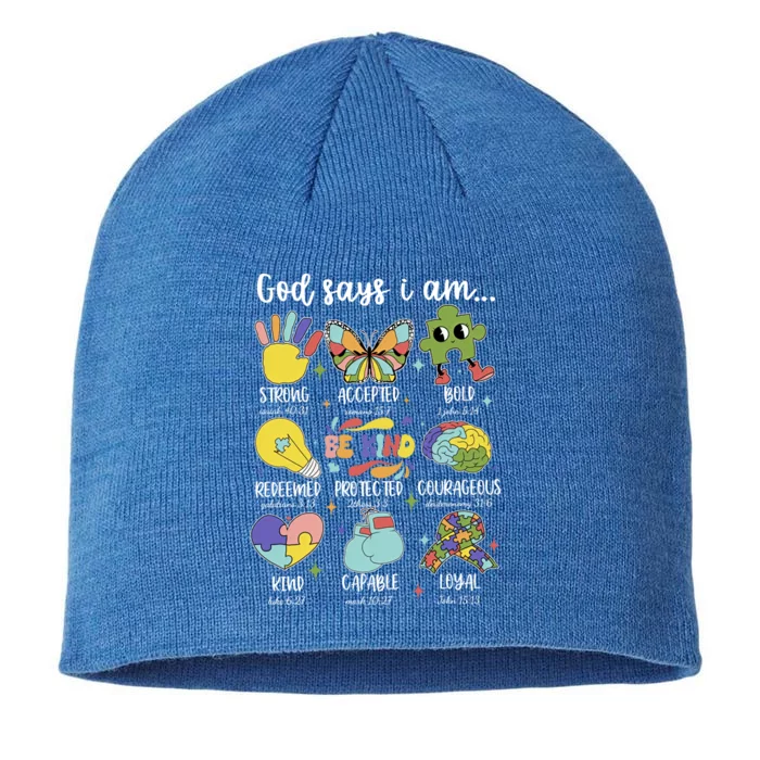 Retro God Says I Am Autism Be Kind Puzzle Autism Awareness Gift 8 1/2in Sustainable Knit Beanie